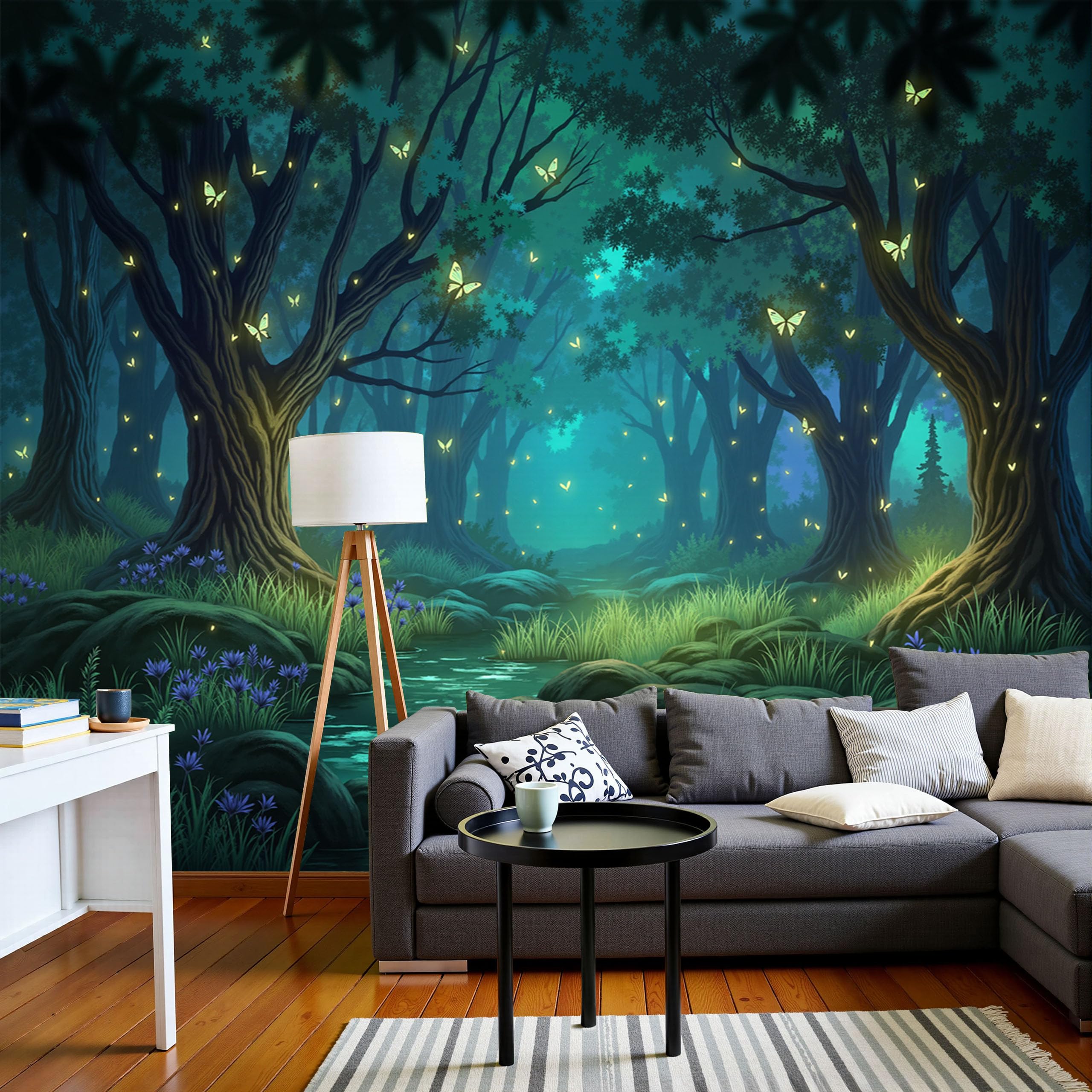 Papier peint forêt de lucioles décoration murale poster panoramique 3D salon chambre