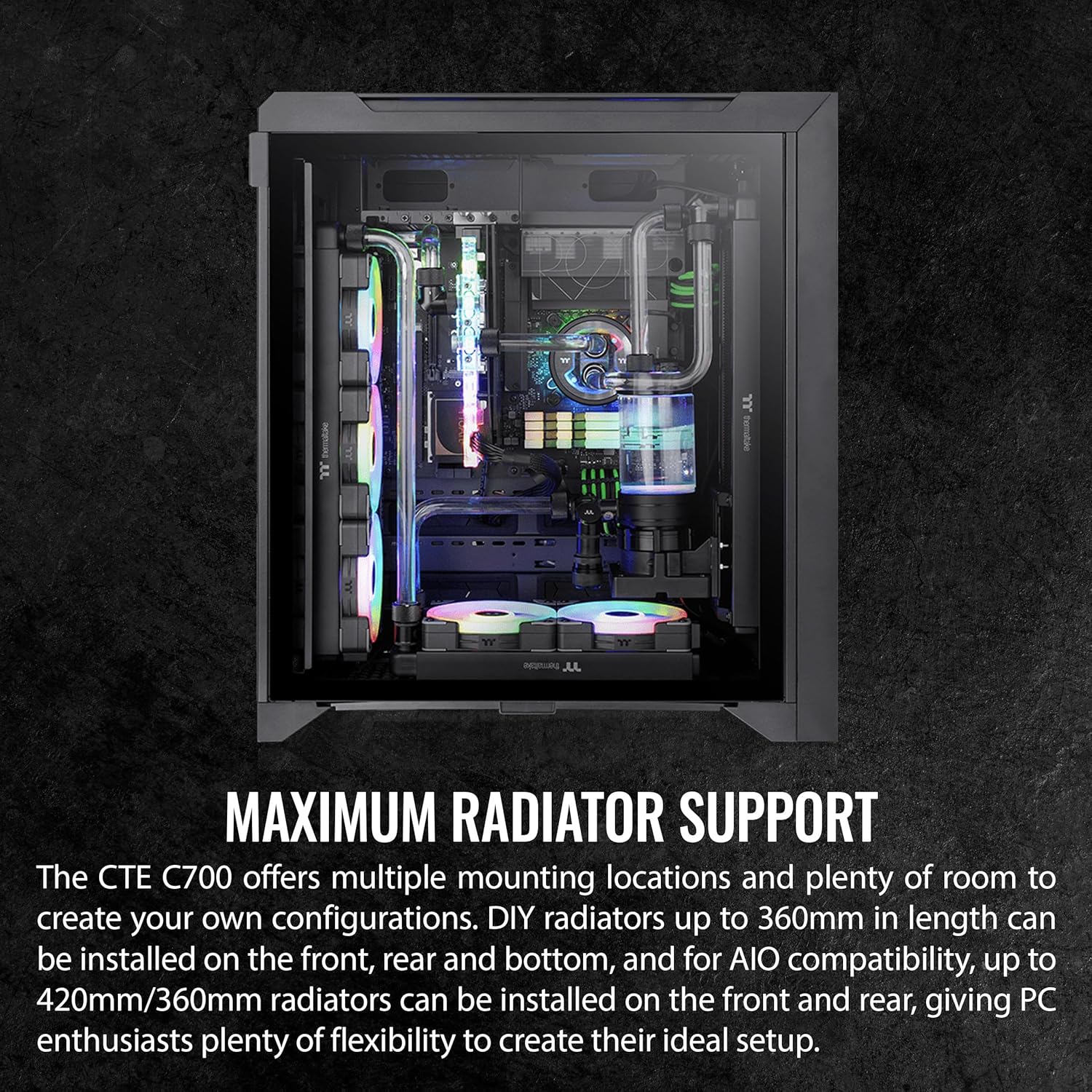Thermaltake CTE C700 TG ARGB E-ATX Mid Tower Centralized Thermal Efficiency Design; 3x140mm CT140 ARGB Fans Pre-Installed; Tempered Glass Front & Side Panel; CA-1X7-00F1WN-01
