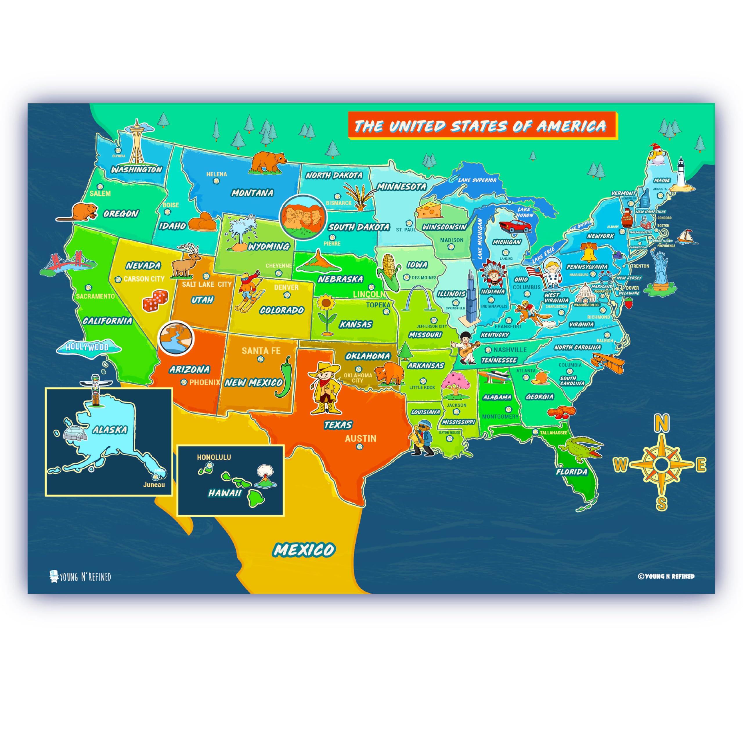 Mapa De Estados Unidos Imprimible De 8 12 X 11 Con Estados Y Capitales