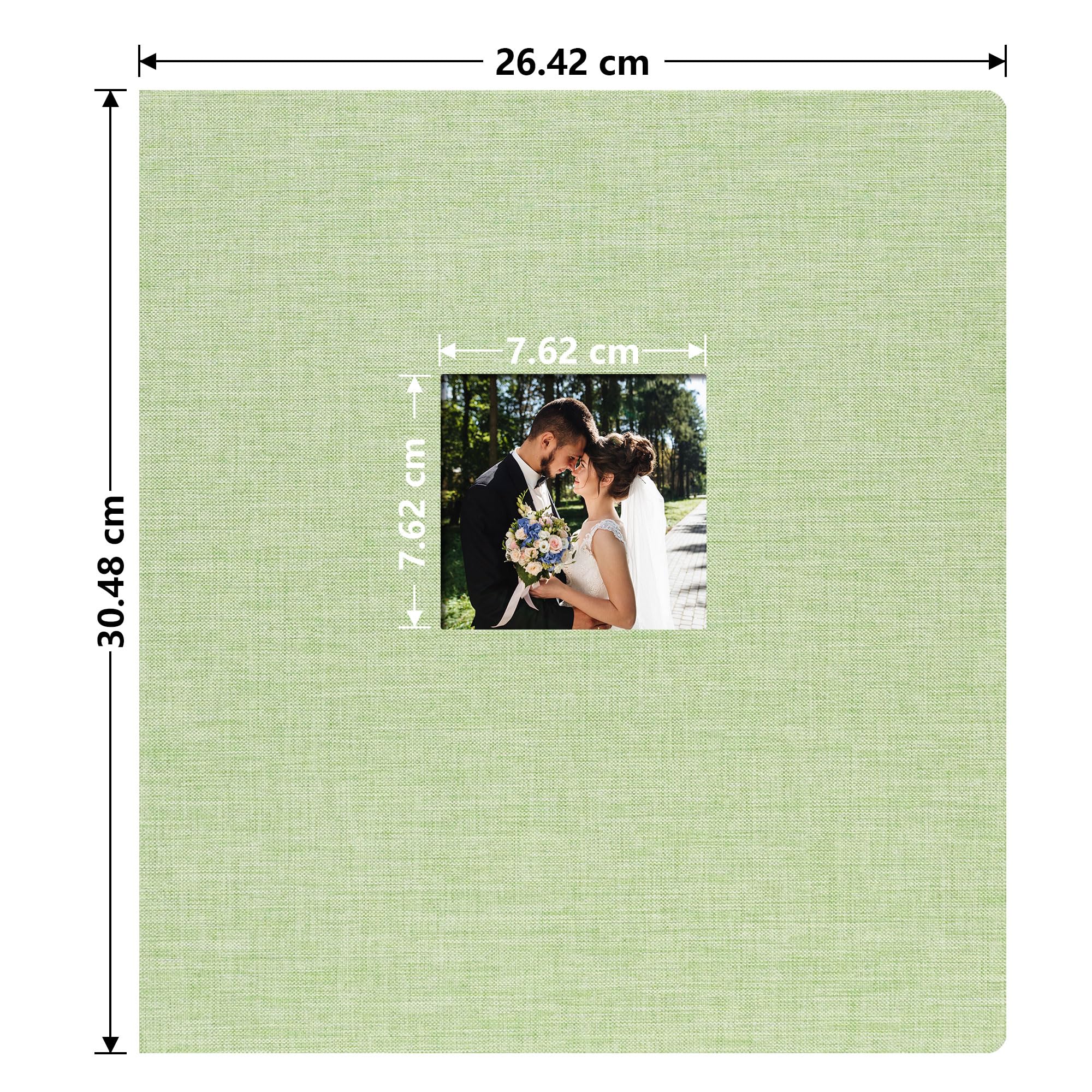 Vienrose Fotoalbum Selbstklebend, 3-Ring-Design, Leinendecke, 20 Blatt/40 Seiten, für Fotos 10x15, 13x18, 18x24 cm (Hellgrün)