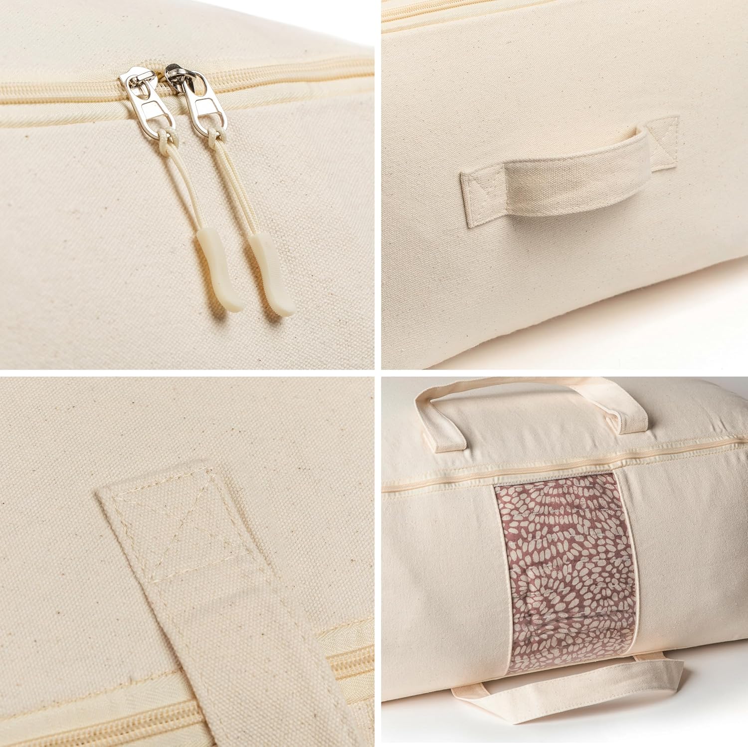 Soft Canvas Storage Bags with Zipper. Thick Breathable, 2pc King/Queen Comforter Organizer. Four Carrying Handles and Window. Large 25x19x9in Bag for Sheets Blankets Bedding Pillows, Clothes - Image 7