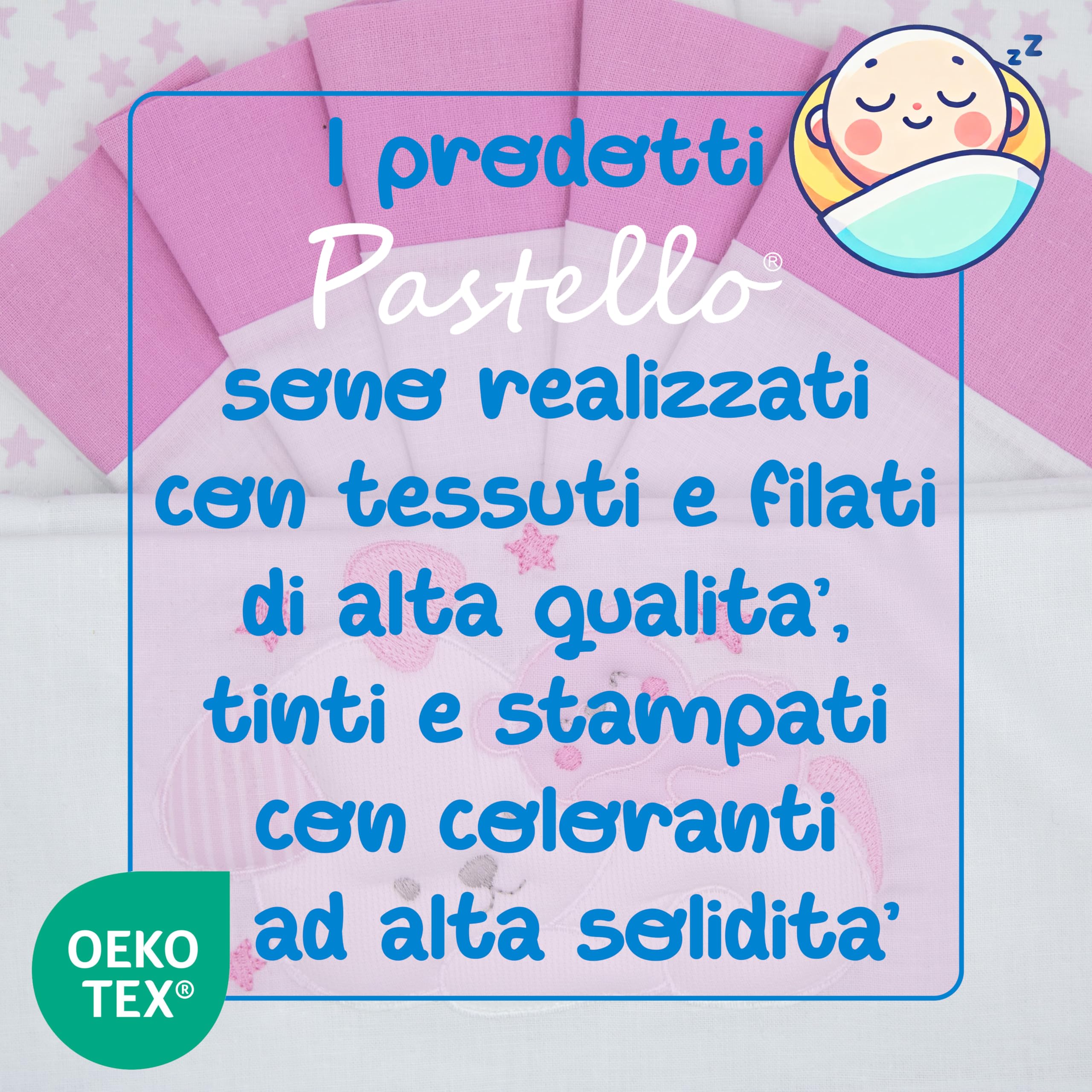 PASTELLO - Coordinato Carrozzina 3 Pezzi, 100% Cotone per Neonati, Completo Lenzuola con Ricamo (Art. LC7F, ROSA)