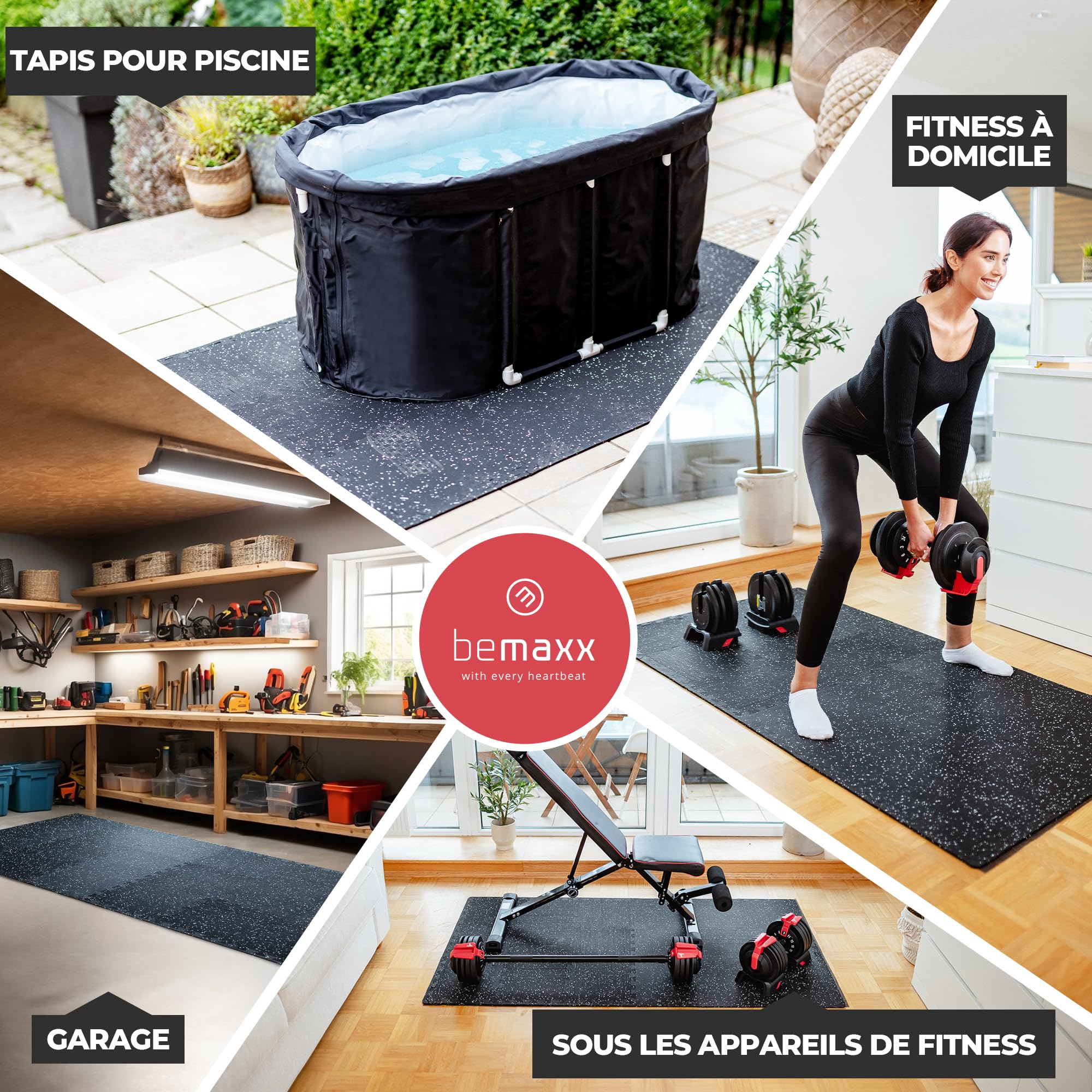 bemaxx Tapis de Protection de Sol - 9 Dalles en Mousse sans BPA + Bordures | Matelas Puzzle pour Matériel Fitness Gym Musculation - Salle de Sport, Garage | Isolation Contre Coups, Bruits, Éraflures