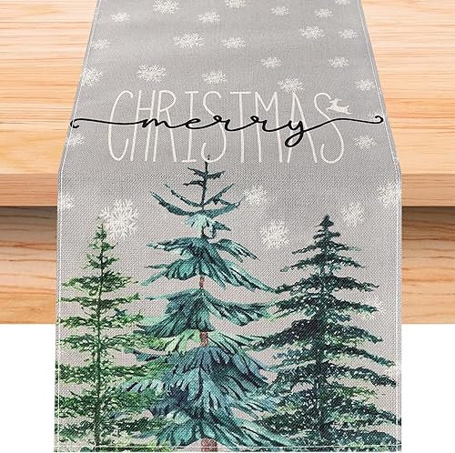 Miniatura 8 de Camino de mesa de Navidad de 72 pulgadas, lino blanco y negro, a cuadros, bola de Navidad, caminos de mesa de invierno, decoración de fiesta de