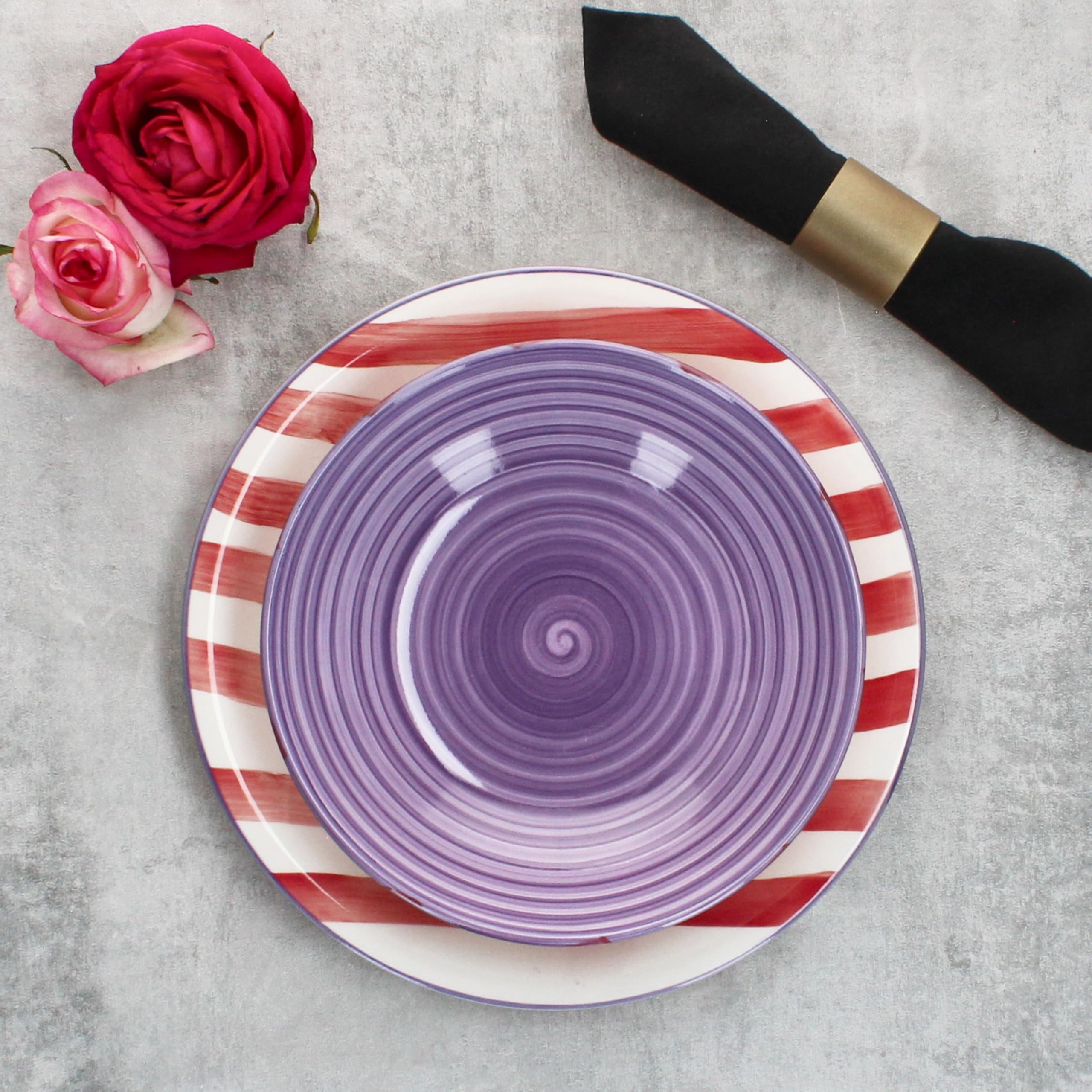 MamboCat Assiettes plates à rayures colorées, diamètre 26,6 cm, lot de 6 pour 6 personnes, repas principaux et barbecues