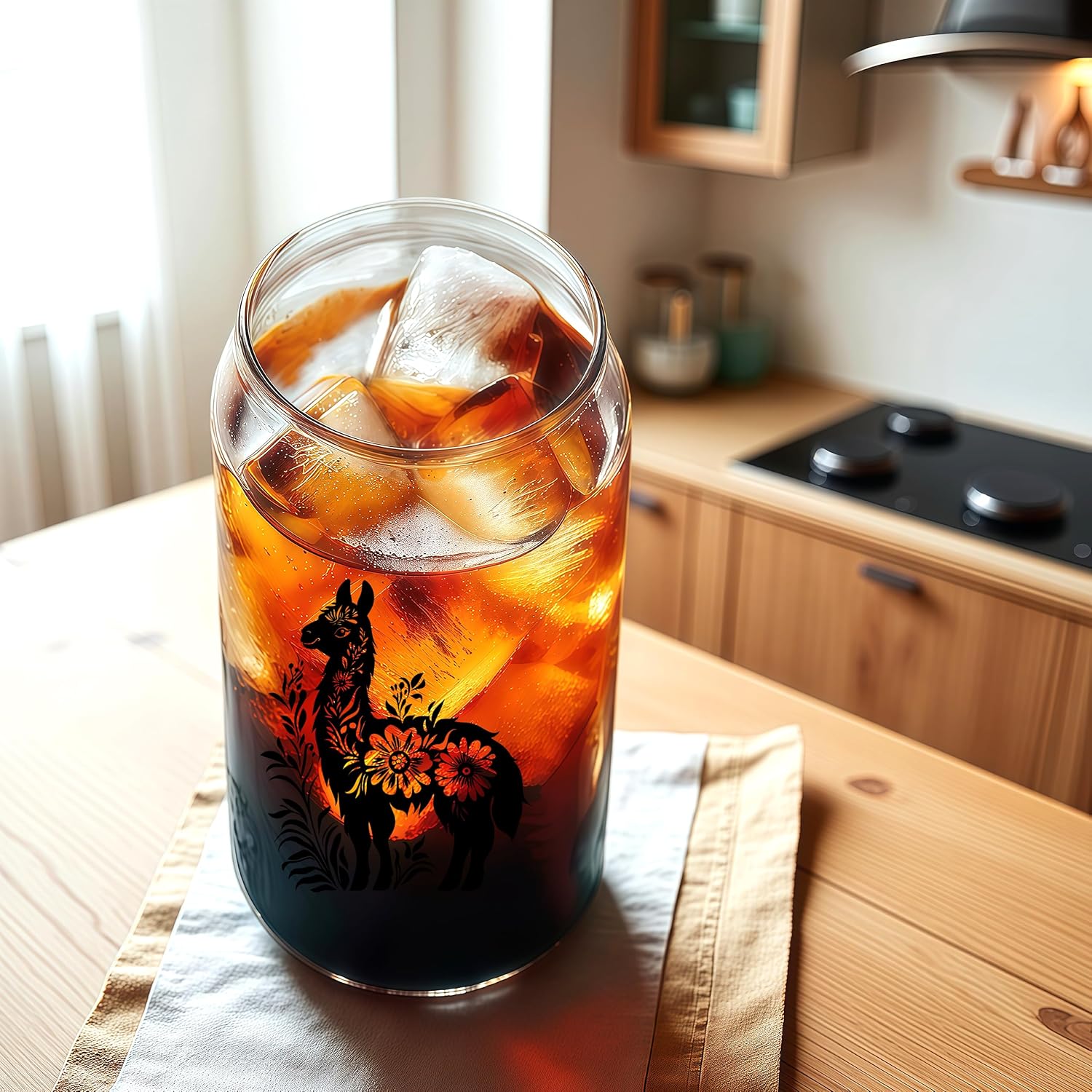 Cute Llama Glass Cup With Lids And Straws, Llama Gift For Women, Iced, Coffee, Smoothie, Cocktail, Beer, Whiskey, Soda, Matcha,16 Oz, Home Office Table Desk Decoration! - Image 4