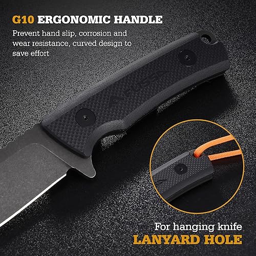 Miniatura 3 de FLISSA Cuchillo de caza de hoja fija, hoja D2 de espiga completa de 8.5 pulgadas, mango G10, cuchillo de supervivencia de campamento con funda de