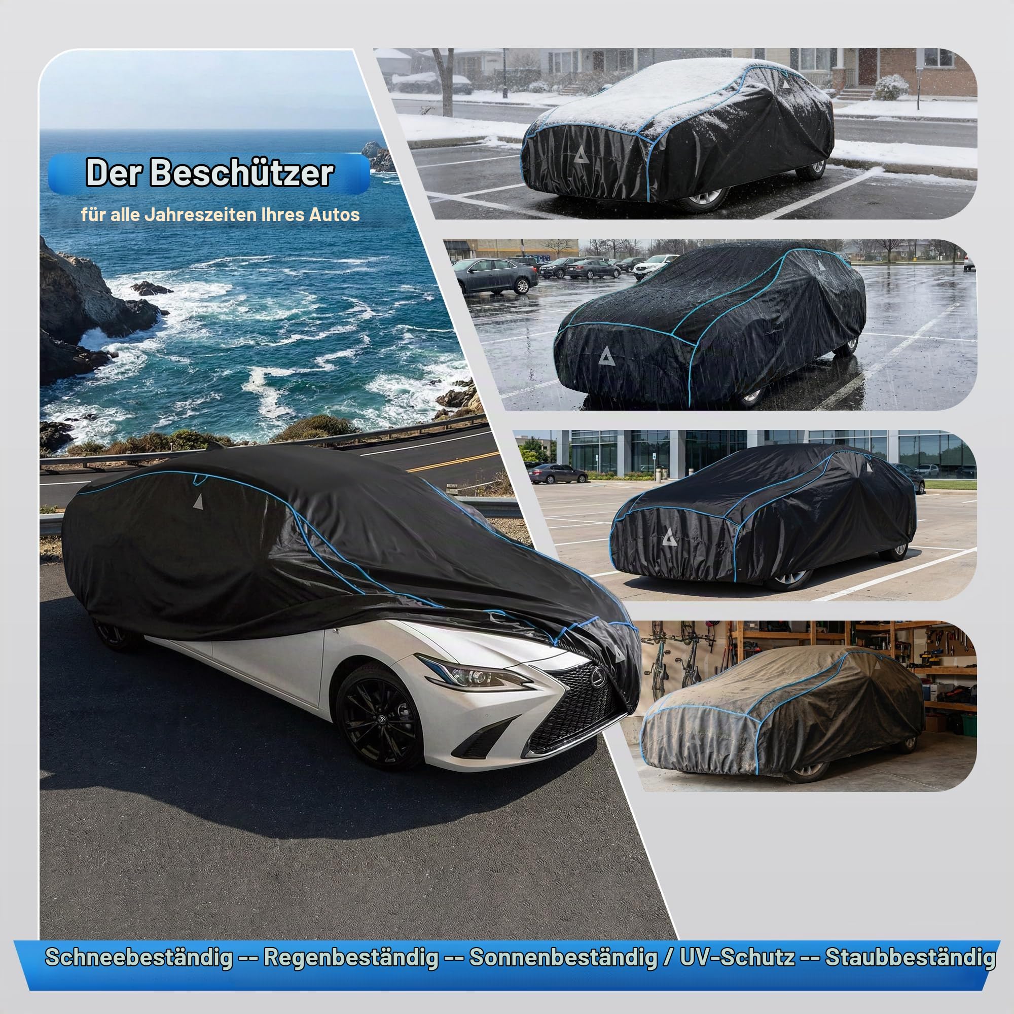 Hagelschutzplane Auto,Verdickte Eva Abdeckplane Vollgarage,wasserdichte Allwetter Autoabdeckung,Sonnenschutz,wetterfeste,inkl separater Sonnenblende,für PKW Limousine (Max Länge 420cm)