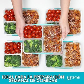 Sistema To Go Multi Split Meal Prep Containers | with Dividers and Clips | 820ml | BPA Free | 5 Food Storage Containers