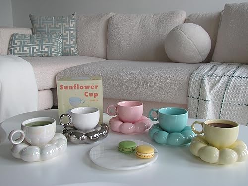 Miniatura 4 de Hareer Luxuries - Tazas de café adorables con platillo de girasol para té, leche, café, expreso, matcha, latte, chai coco, diseñado para tu cocina y
