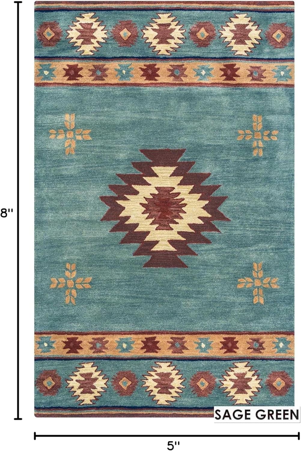 Rizzy Home | SU2007 | Southwest Collection | Wool Area Rug | 5' x 8' | Khaki/Brown/Burgundy/Sage Southwest/Tribal