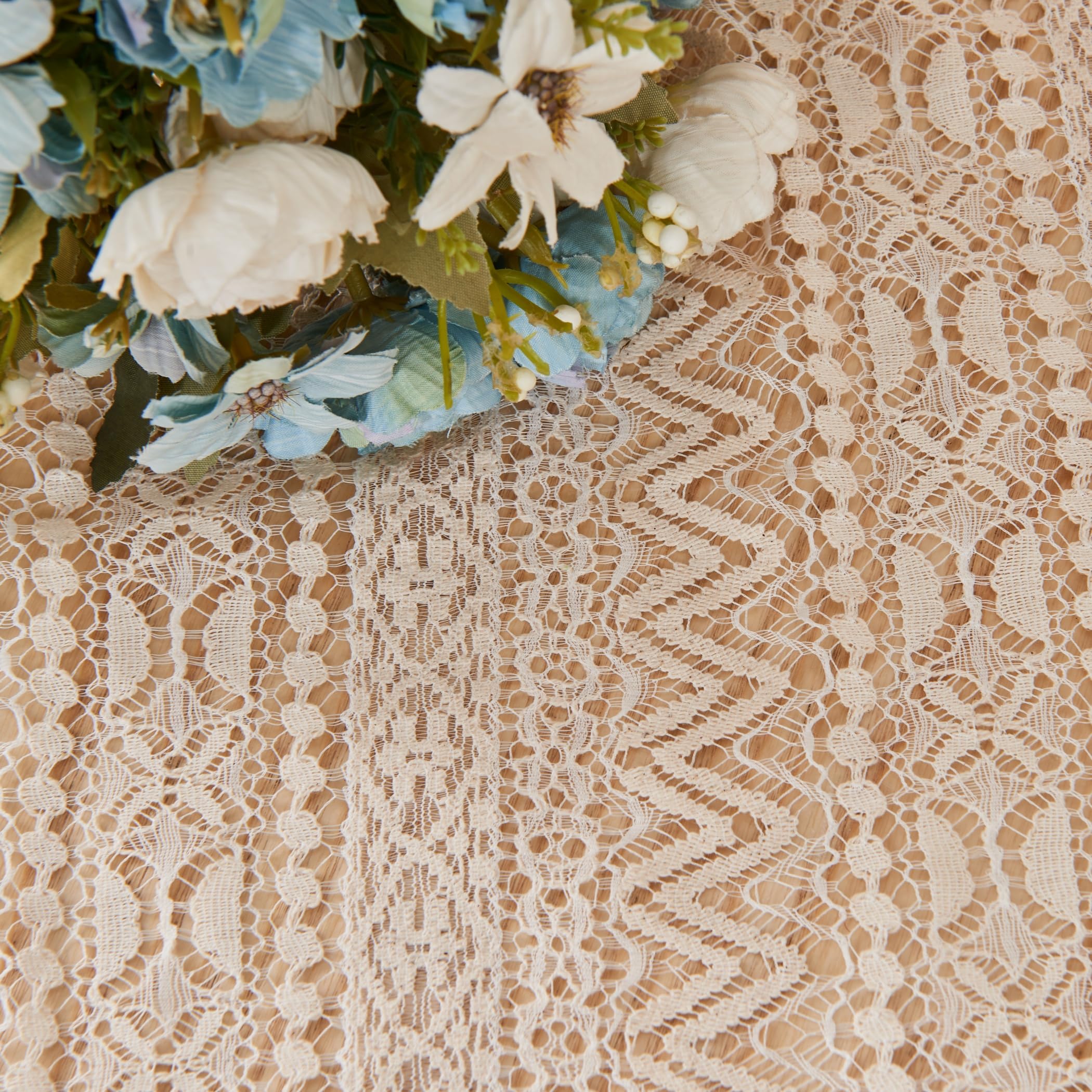 USTIDE Beige Wave Crochet Curtain 1 Panel Farmhouse Sheer Curtain with Tassels 150x160cm, W 59.1" x L 63" (1 Panels) - Image 3