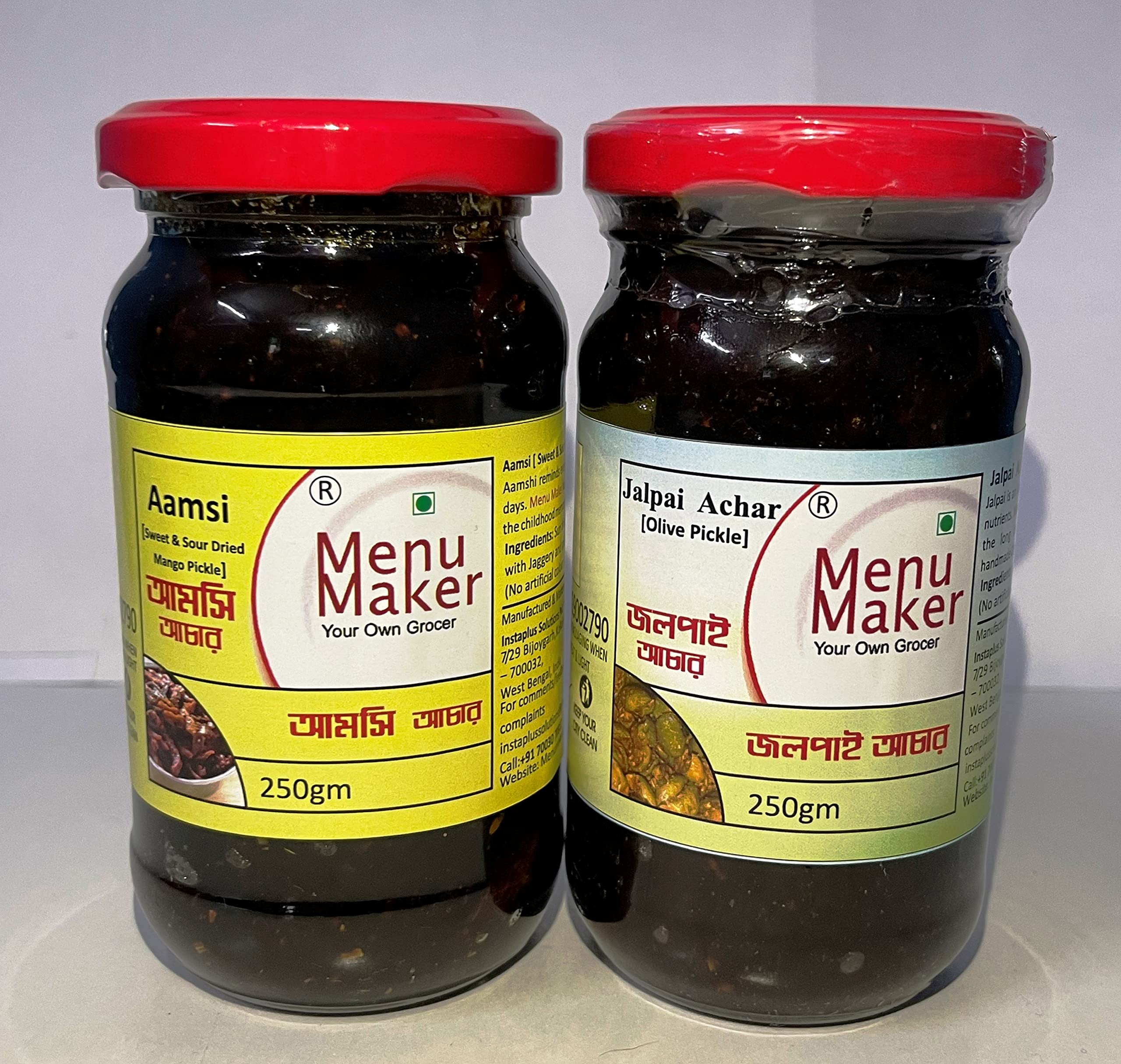 Menu Maker Select Premium Jalpai Achar [Olive Pickle] and Aamsi [Sweet & Sour Dried Mango] Combo Pack, 250g Each