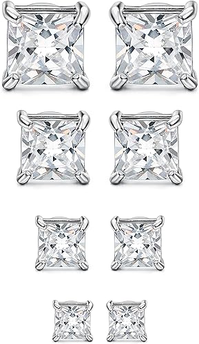 Jstyle 4 pares de aretes magnéticos de acero inoxidable para hombre y mujer sin perforación de circonita cúbica de 0157-0276in