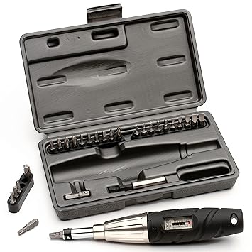 Kings County Tools Adjustable Torque Screwdriver Kit | 28 SAE Size Bits Included | 1/4 - ? Drive Shank Adapter | 2-36 Inch Pounds of Torque | Increased Control and Functionality | Durable Carrying Case