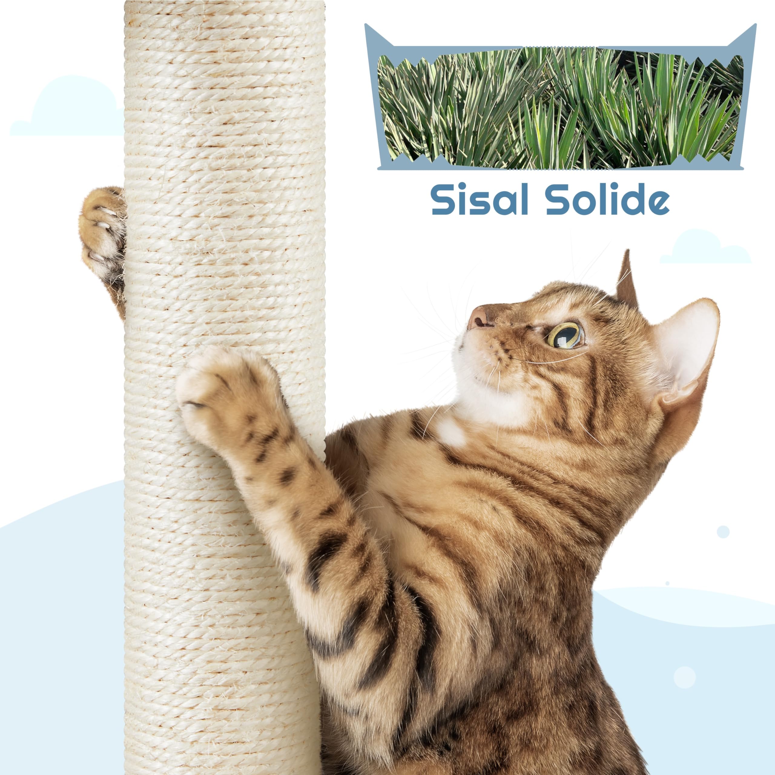 Yaheetech Albero Tiragraffi per Gatti 115 cm con 2 Posatoi Amaca Cuccia a Forma di Squalo Corda di Sisal Naturale Stile Oceano Gioco Blu Bianco