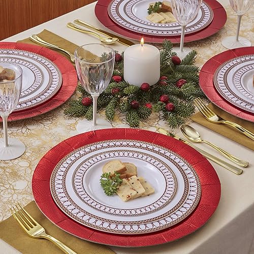 Miniatura 2 de Juego de platos de plástico rojo navideño, incluye 20 platos llanos (10.25 pulgadas), 20 platos laterales (9 pulgadas), 20 platos de postre (7.5