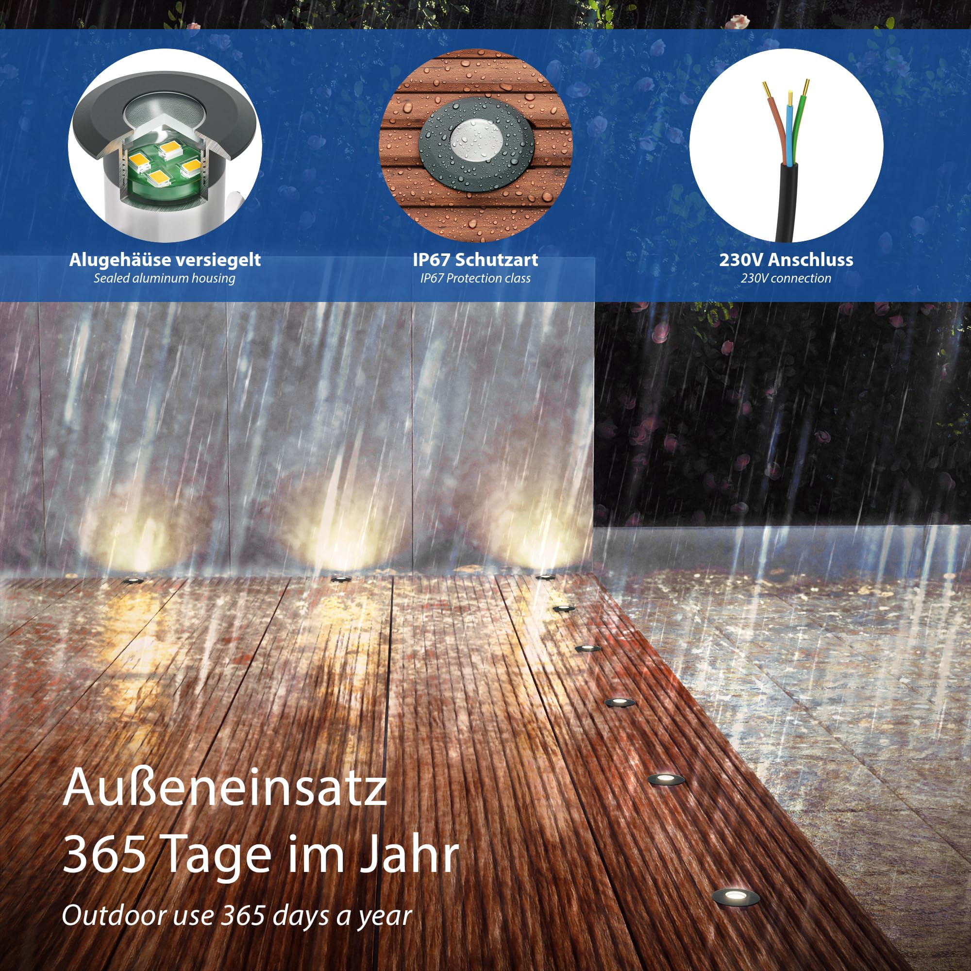 ledscom.de 10x LED Bodeneinbauleuchte GLOX für außen, IP67, anthrazit, rund, 35mm Ø, warmweiß