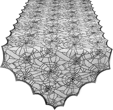 Black Lace Spider Web Table Runner - Halloween Tablecloth & Decor for Indoor Parties