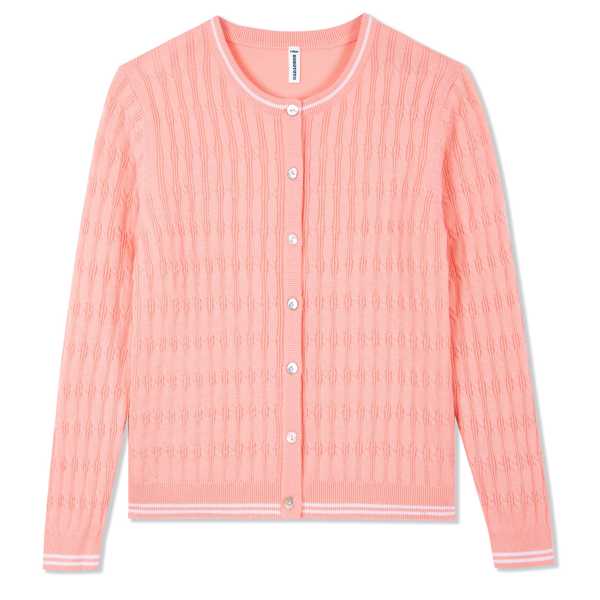 BOBOYOYO Girls Cardigan 100% Cotton Kids School Uniform Sweater Cable Knit