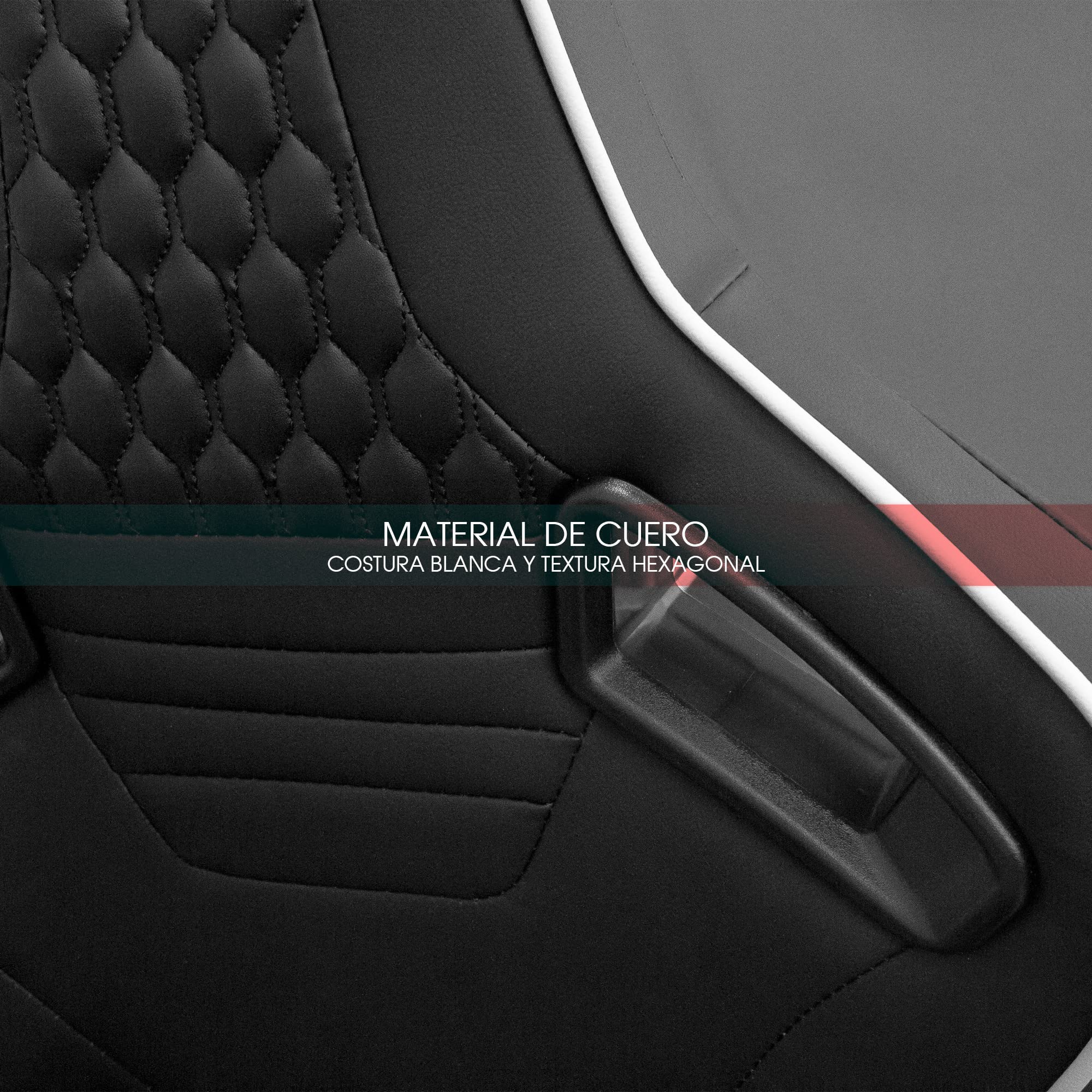 M MODAUTO Semibaquet S.E Cuero Negro/Detalles Blanco/Textura en Forma de Rombo,Semibaquet Deportivo,Adaptable para Coches,Ríeles Incluidos,para Coche y Simulador de Conducción (N745, Piloto+Copiloto)