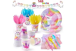 JOYIN 145Pcs Unicorn Birthday Party Supplies with Unicorn Banner for Girls