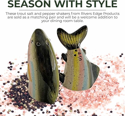 Miniatura 70 de River's Edge Juego de salero y pimentero, de resina de polímero, pintado a mano. Cocodrilo (Alligator),Bass,Oso y abejas,Azul Cangrejo,Bobber,Bull