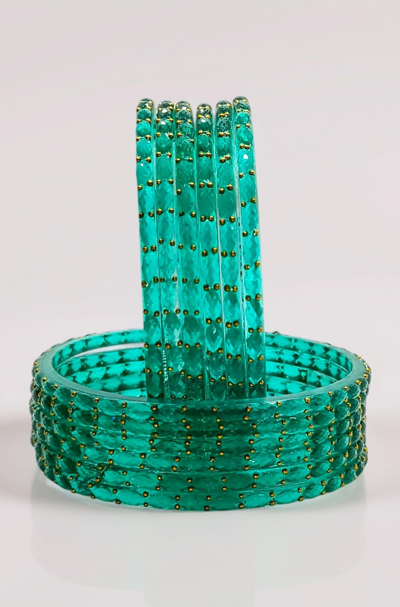 Shree Kreeti Raindrop Glass Bangles with Golden Beads for Women and Girls Pack of 12 Wedding, Baby Shower Bangles