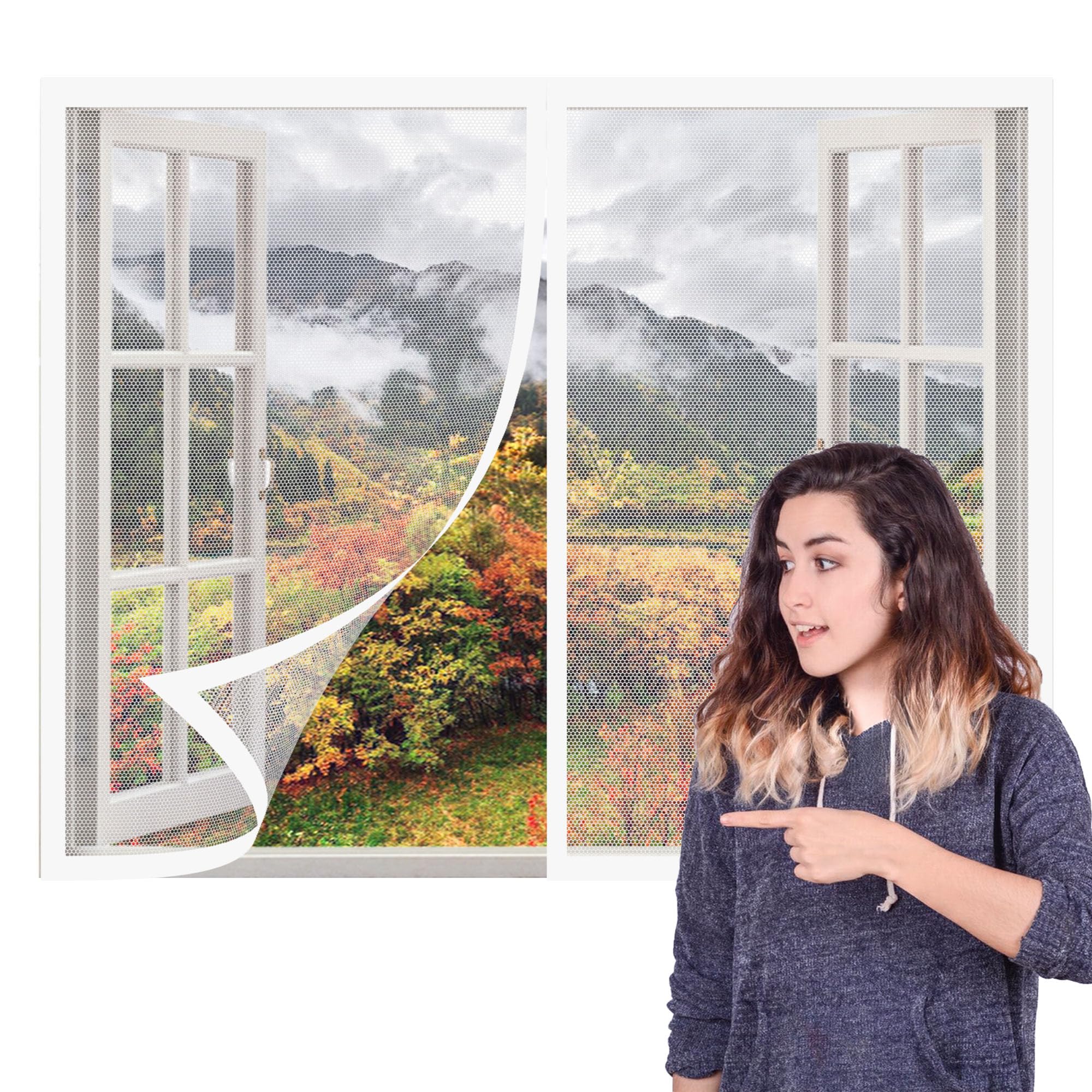 Chengtt White Adjustable Magnetic Fly Screen Window 115 X 165 Cm Keep Fly Mosquito Out Reinforced Thickened Window Screen Easy Installation For Living Room Bedroom Offfice,