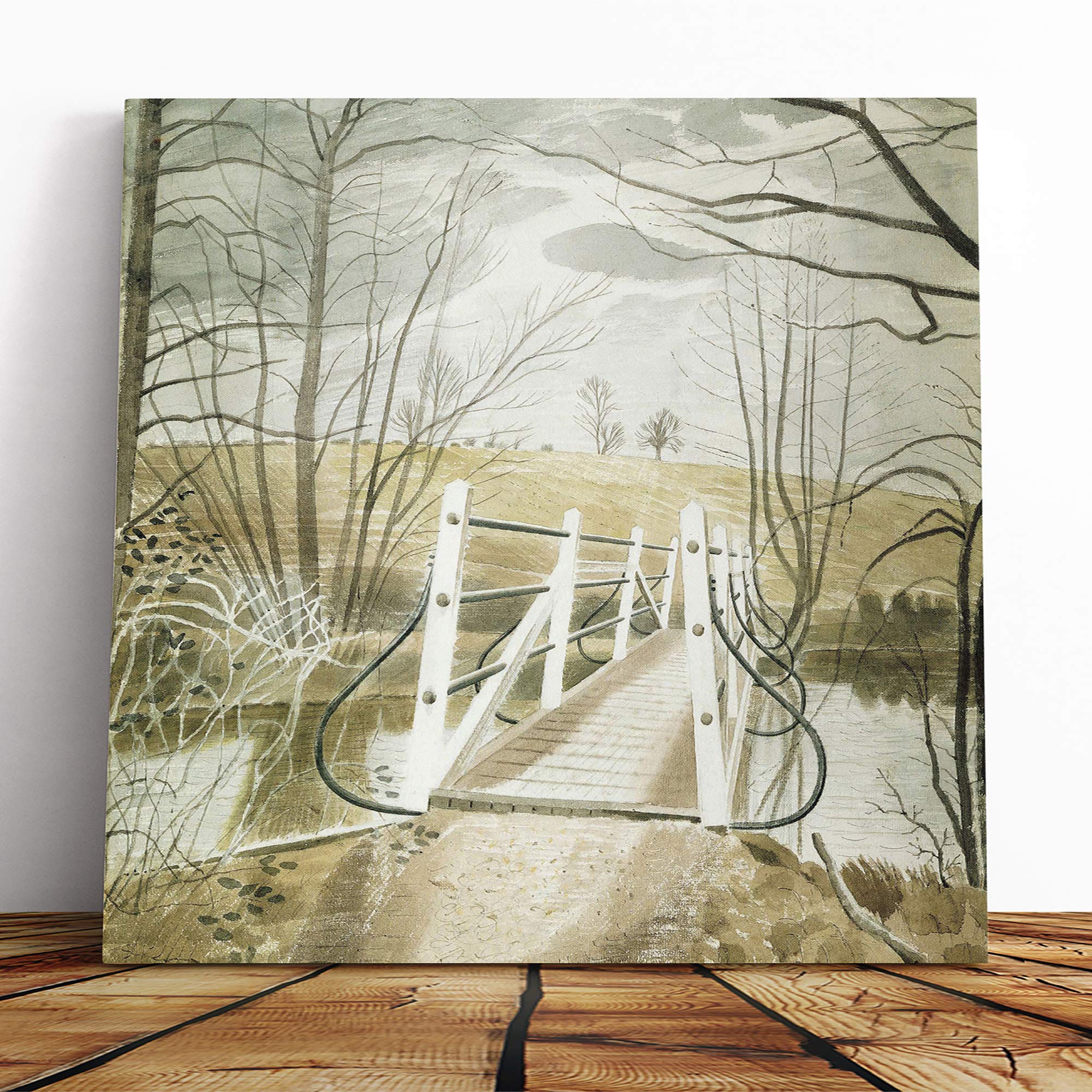 Big Box Art Canvas Print Wall Art Eric Ravilious Iron Bridge | Mounted and Stretched Box Frame Picture | Home Decor for Kitchen, Living, Dining Room, Bedroom, Hallway, Muli-Colour, 20x20 Inch