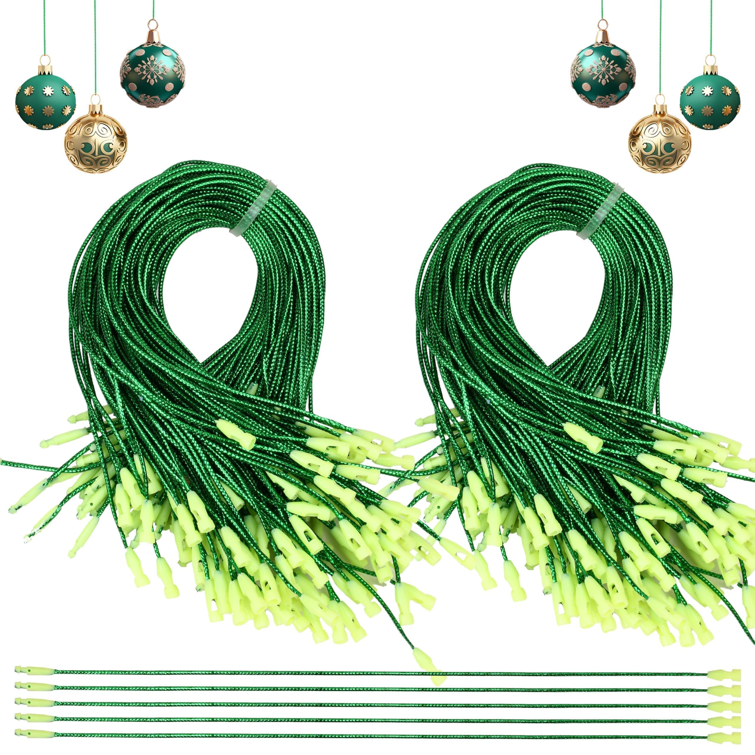 Palonu 240 Pcs Christmas Ornament Hooks, Ornament Hangers with Snap Ornament String for Christmas Tree Holiday Party Hanging Ribbon Decorations Ropes Easy and Fast Locking (Green)