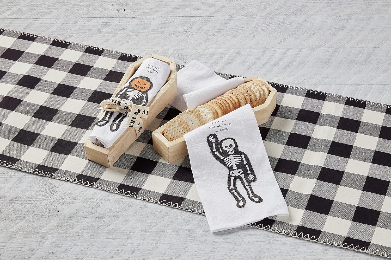 Mud Pieハロウィンディッシュタオル – Chooseスタイル マッドパイ スケルトン ハロウィン コーヒークラッカー ディッシュ&amp;タオルセット 10インチ x 4インチ ディッシュタオル