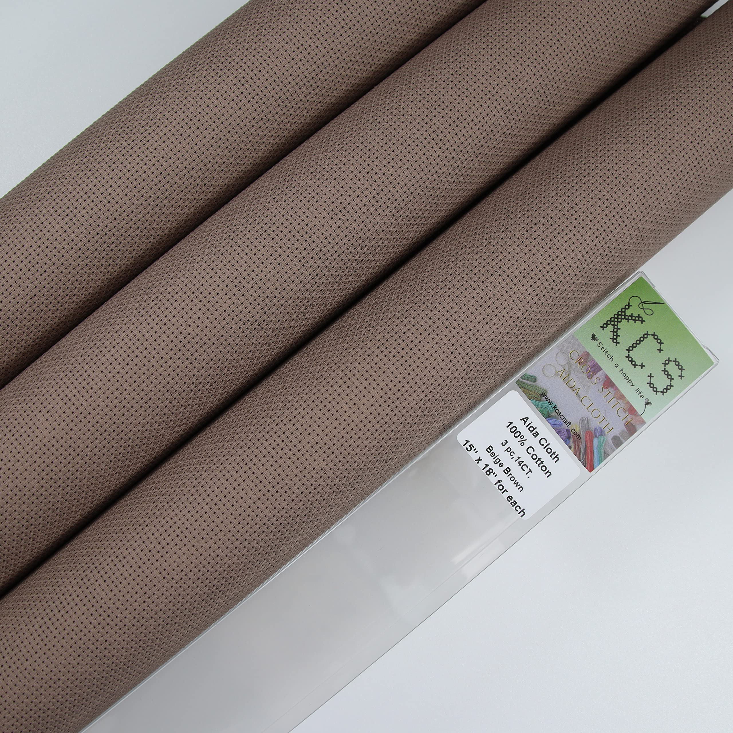 KCS 3 pc of 15" x 18" Counted Cross Stitch Cotton Aida Cloth Needlework Fabric,14CT,Coffee