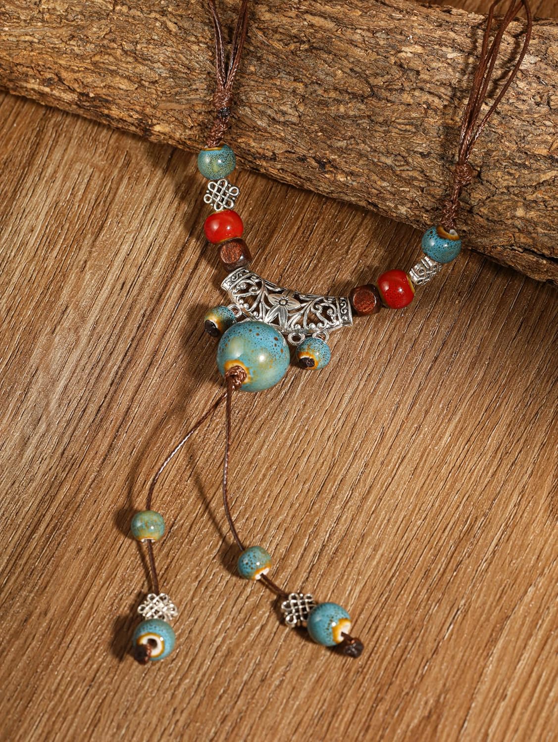 MINACHI Vintage Bohemian Ethnic Colorful Ceramic Bead Long Y Necklace, Hippie Boho Summer Fashion Jewelry Gift for Women - Image 4