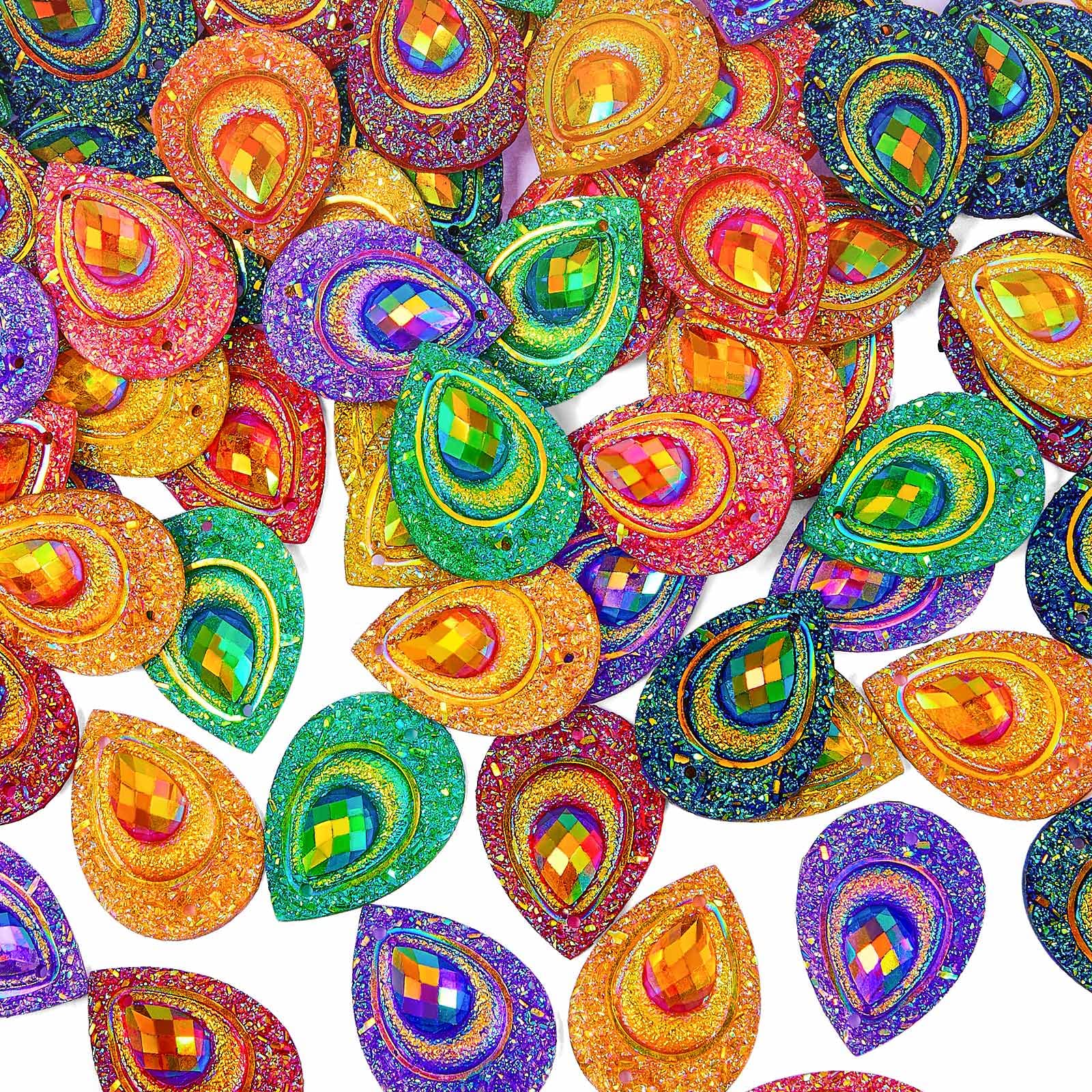 100 Pieces Buttons Drop Shape Rhinestones Mixed Color Rhinestones Crystals Glitter Craft Crystals with Holes Flatback Costumes Rhinestones DIY Sew on Rhinestones for Costume Wedding Dress Decorations