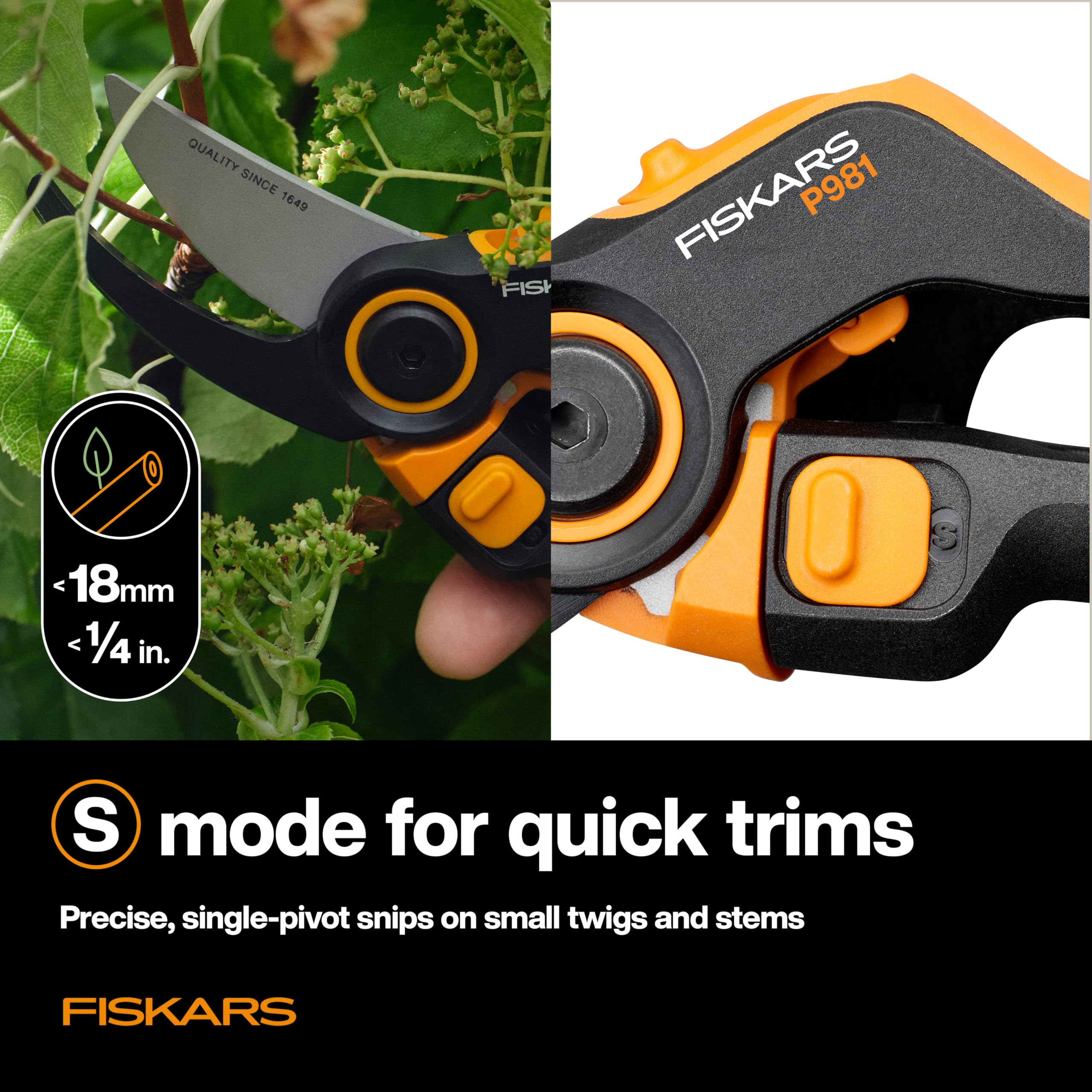 Fiskars DualAction Gartenschere - Handschere mit zwei Schneidmodi, Bypass-Gartenschere für Stängel und Äste bis 2,5 cm, reibungsarme Stahlklinge, FiberComp Rahmen