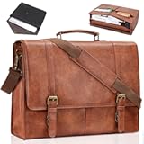 ESTARER Men&apos;s Messenger Bag for 15&period;6 Inch Laptop&comma; Water-resistant Vintage Pu Leather Briefcase with Laptop Sleeve&comma; Large Satchel Bag Computer Shoulder Bag for Work&sol;Travel&sol;College &lpar;2Pcs&comma; Brown&rpar;
