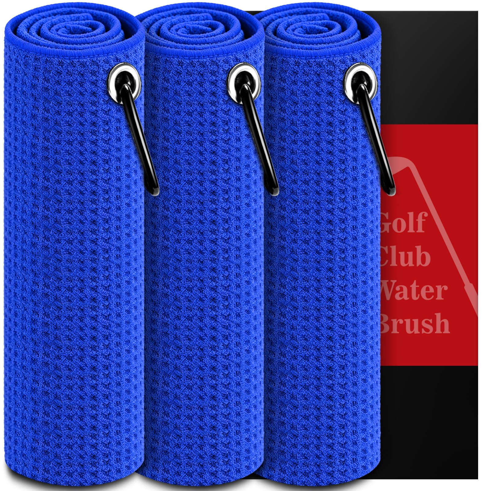SisterAling Microfiber Golf Towel (16"x16") with Carabiner Clip,Waffle Pattern Absorbent Lightweight Portable Cleaning Towel for Golf Clubs,Balls,Accessories,Golf Bag,Golf Gift for Men Women 3 Pack