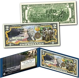 Vietnam Veterans Honoring All Those who Served Uncirculated Two Dollar Bill Special Edition Collectible Display Holder and Certificate