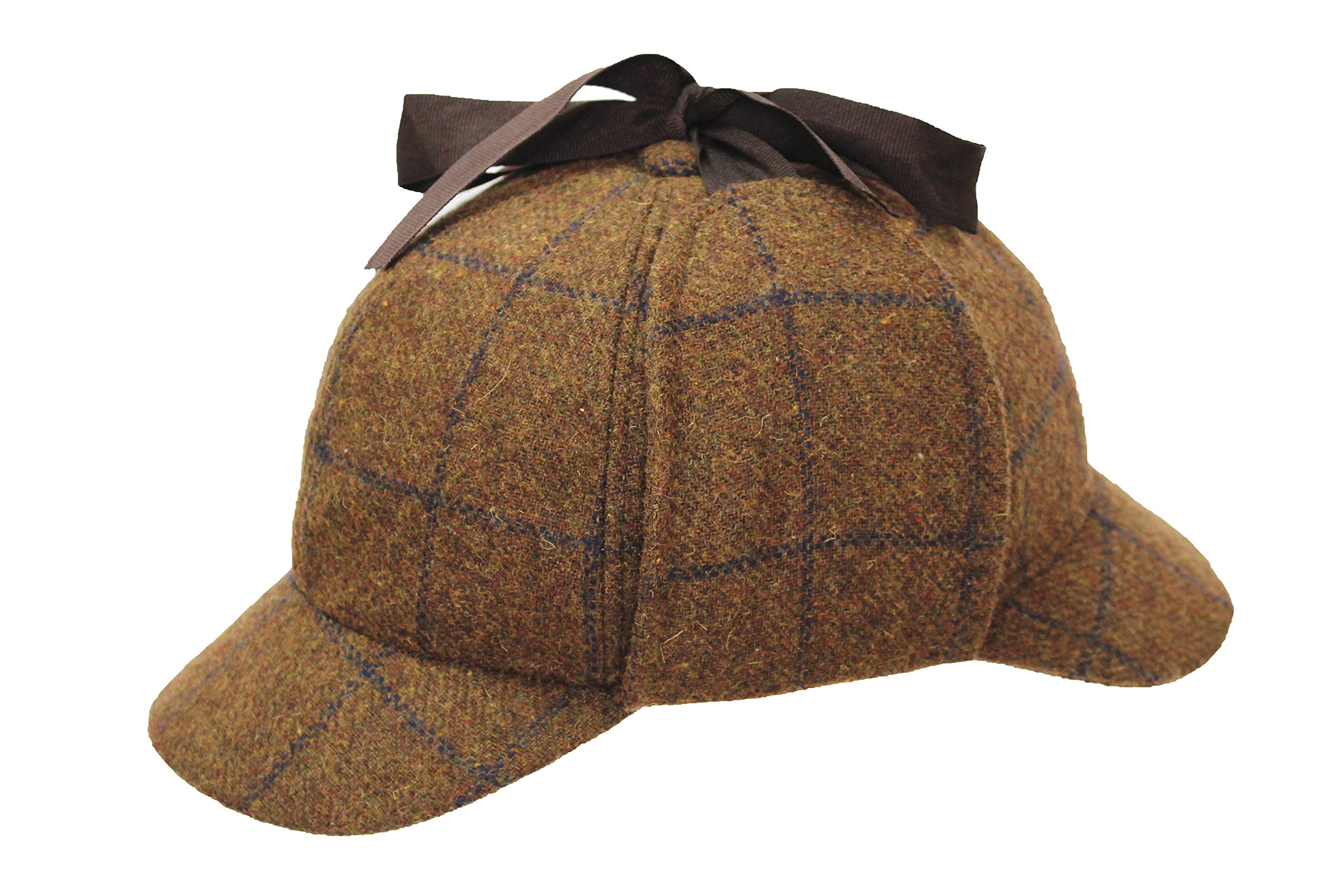 DH Gents 100% Wool Country Tweed Sherlock Deerstalker Hunting Drop Ears Hat (Medium, BR95)