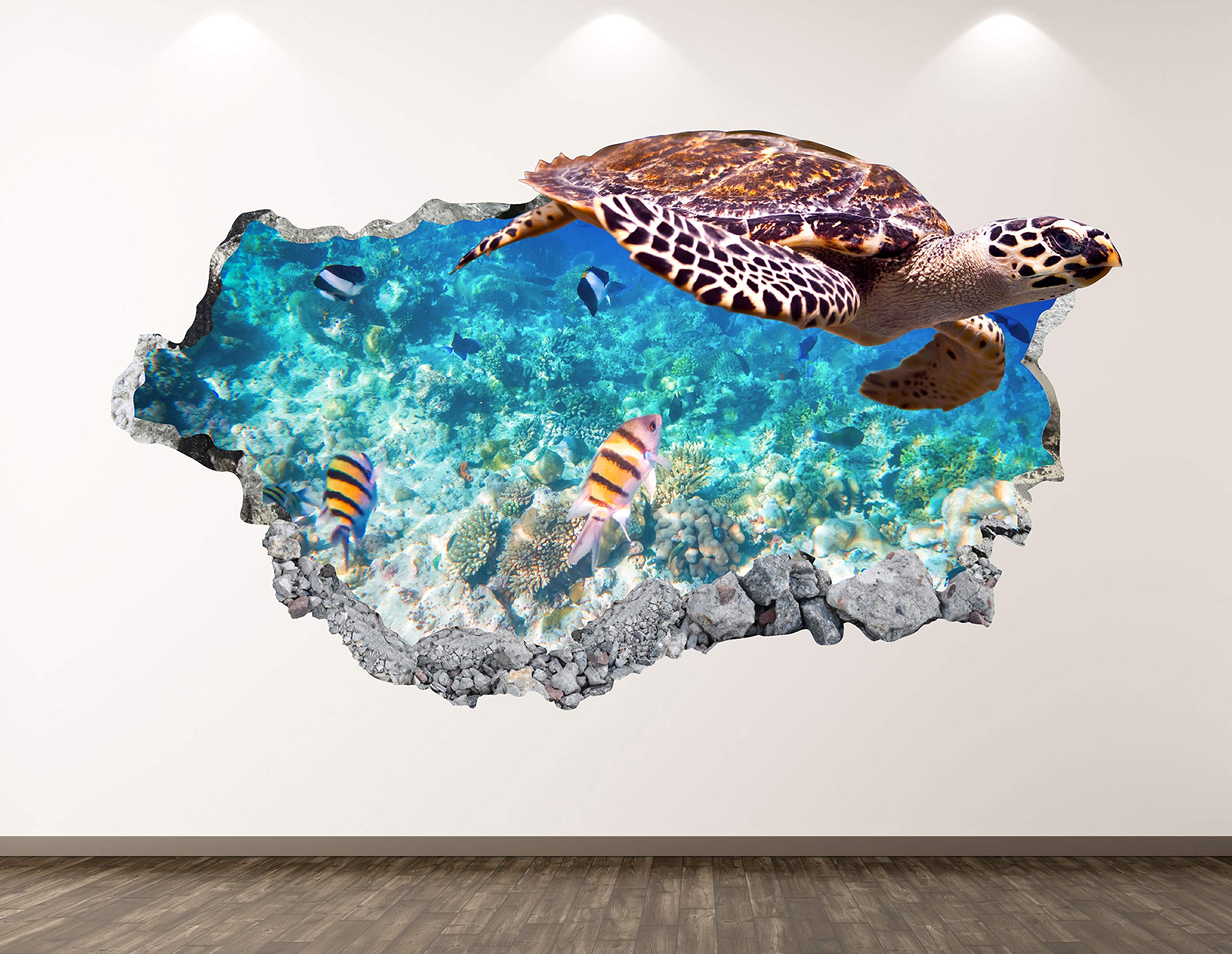 West Mountain Turtle Wall Decal Art Decor 3D Smashed Ocean Animal Sticker Poster Kids Room Mural Custom Gift BL292 (22" W x 14" H)