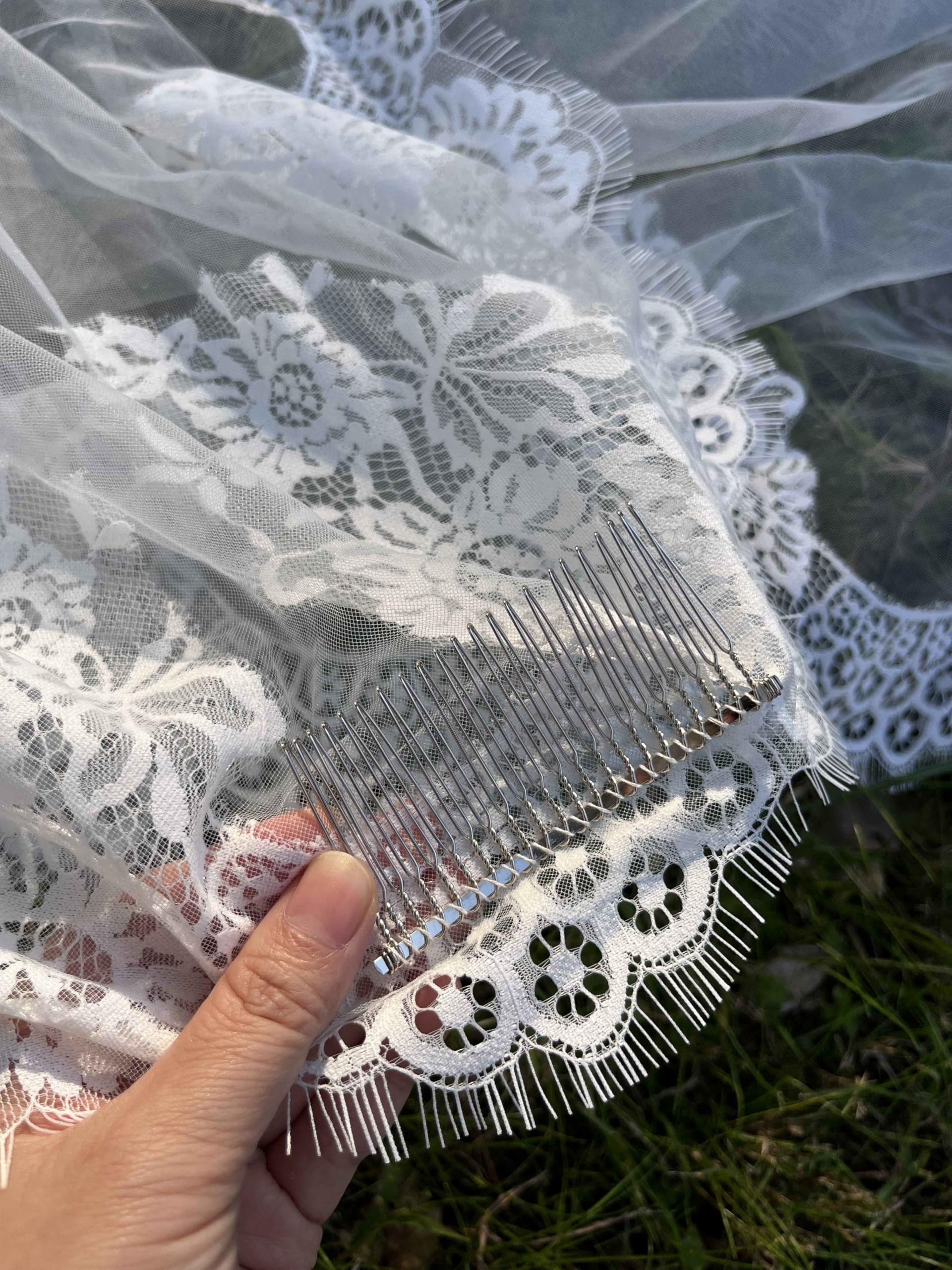 Schleier Braut,Schleier Weiße Hochzeitsschleier mit langem Kamm und Spitze, Mantilla, Brautschleier, Hochzeitsaccessoires(300cm)