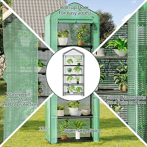 Miniatura 7 de CEBOLAN Mini invernadero de 5 niveles, casas verdes impermeables para exteriores, jardín, patio, invernadero para siembra de plantas con estantes de