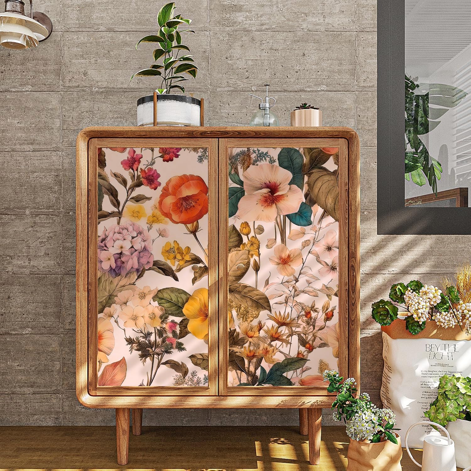 Jeweluck Floral Peel and Stick Wallpaper Vintage Floral Contact Paper Peel and Stick 16.9”x196.8” Poppy Flower Wallpaper Boho Leaf Wall Paper Removable Self Adhesive Decorative for Cabinets Vinyl