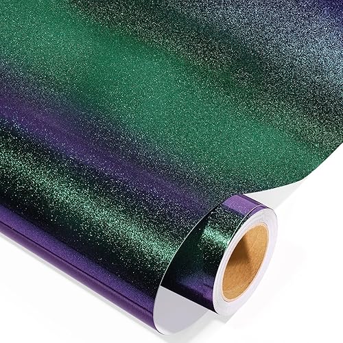 GIRAFVINYL Vinilo camaleón, 1 x 10 pies, color verde con dijes morados, vinilo permanente para decoración de bricolaje, vinilo autoadhesivo que