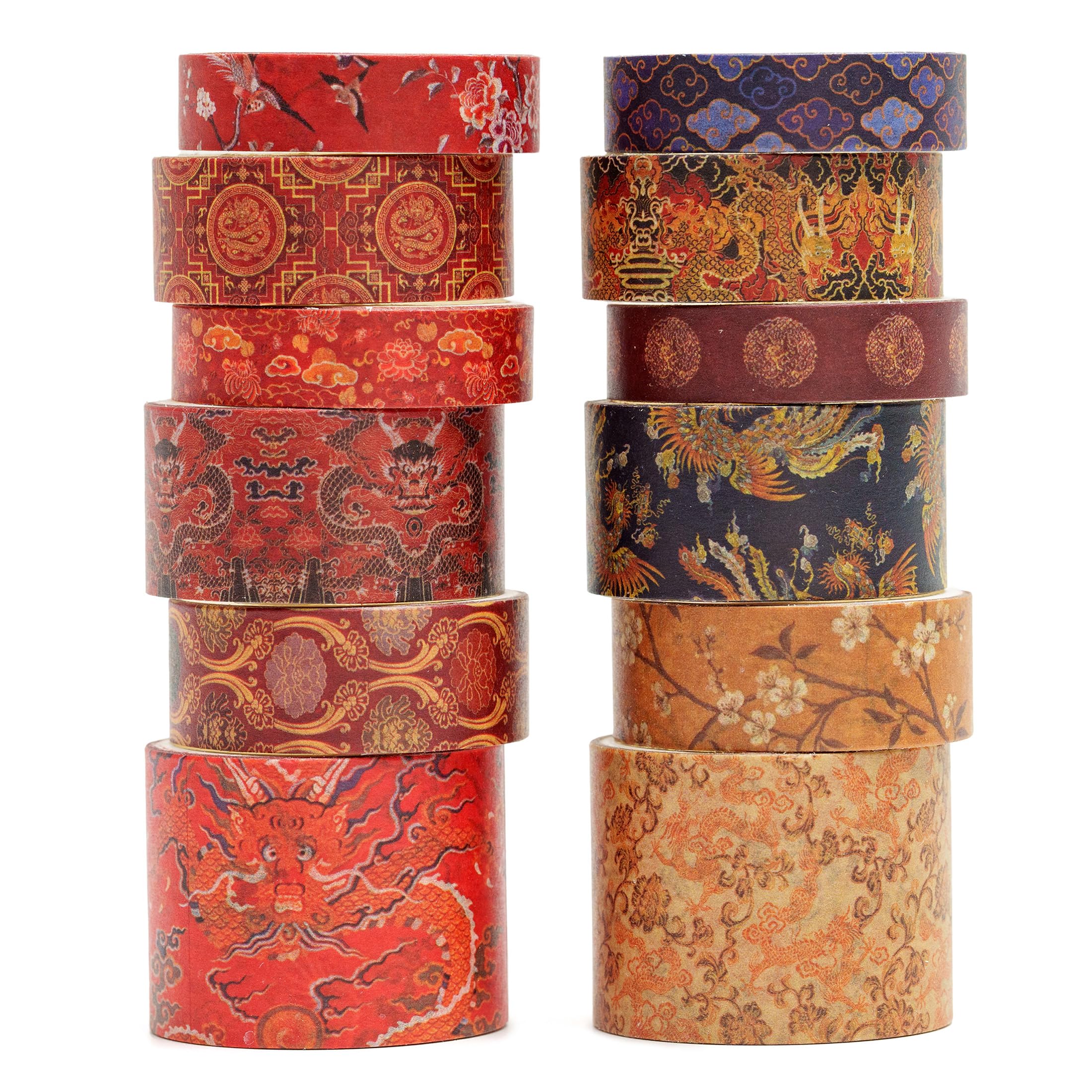 Songdao 12 Rolls Chinoiserie Washi Tape Geometric Garden Decorative Masking Tape Sets for Craft, Kids, Scrapbook, DIY, Gift Wrapping (Prelude to a Night)