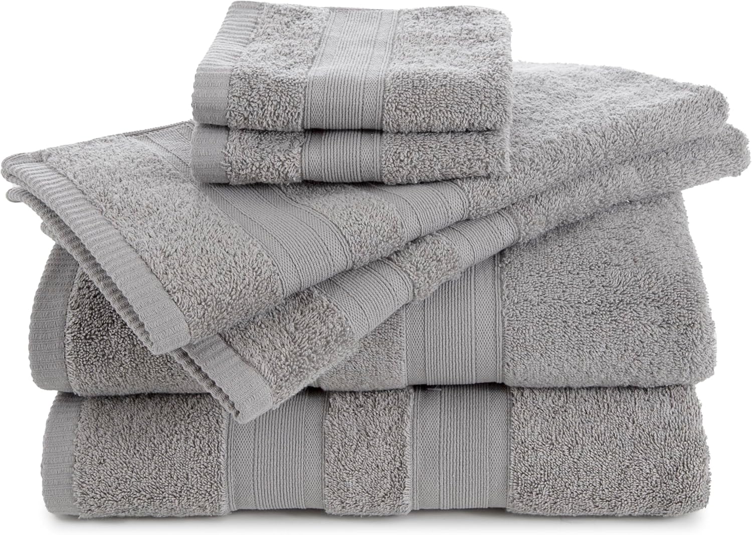 Martex Clean Essentials Low Lint 6-Piece Towel Set, 2 Bath Towels, 2 Hand Towels, 2 Washcloths - 100% Cotton - Anti-Allergen, Super Soft, Durable, Highly Absorbent Towels for Bathroom (Oyster Grey)