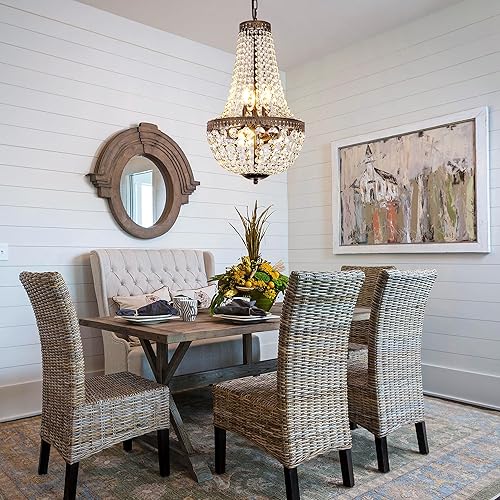 Miniatura 8 de Wellmet Candelabro de cristal de imperio francés de 13 pulgadas, lámpara colgante de techo ajustable de bronce antiguo para comedor, sala de estar,