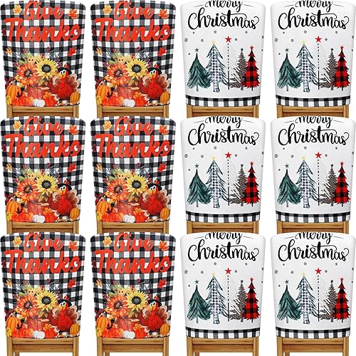 12 fundas para sillas de Navidad y fundas para sillas de Acción de Gracias, protector de silla de comedor, fundas de invierno para Navidad,