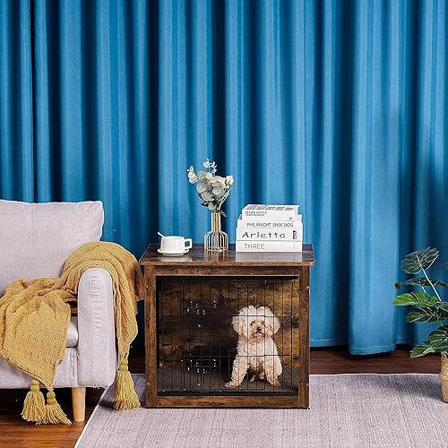 Miniatura 6 de DWANTON Mueble de jaula para perros con cojín, mesa de madera para perros, muebles de perro de doble puerta, perrera de interior, casa de perro,